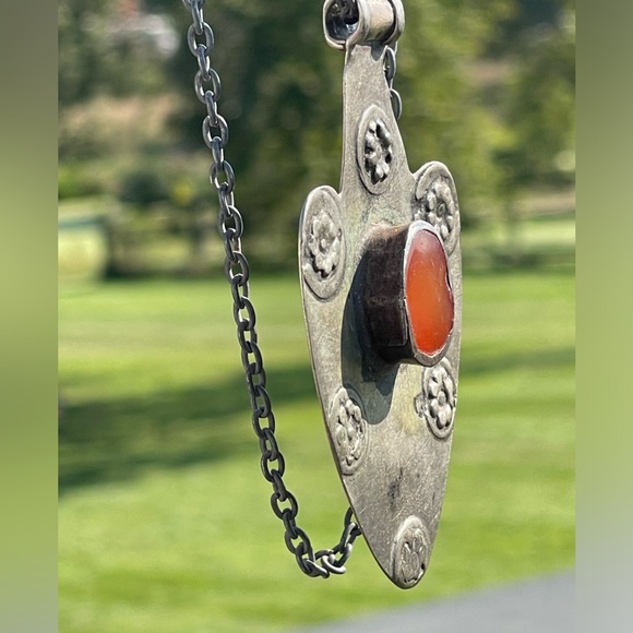 Impressive TURKMEN ANTIQUE TRIBAL ASYK SILVER PENDANT Carnelian Stone (OBO!) 🤗 - Picture 4 of 16